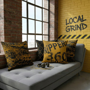 "Local Grind" Street Art Dustr Schwarz und Gelb Kissen