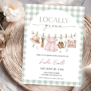 Local Grown Girl Bekleidung Wäscheleine Babyparty Einladung