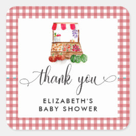 Locally Grown Baby Shower Carrots Gingham Quadratischer Aufkleber