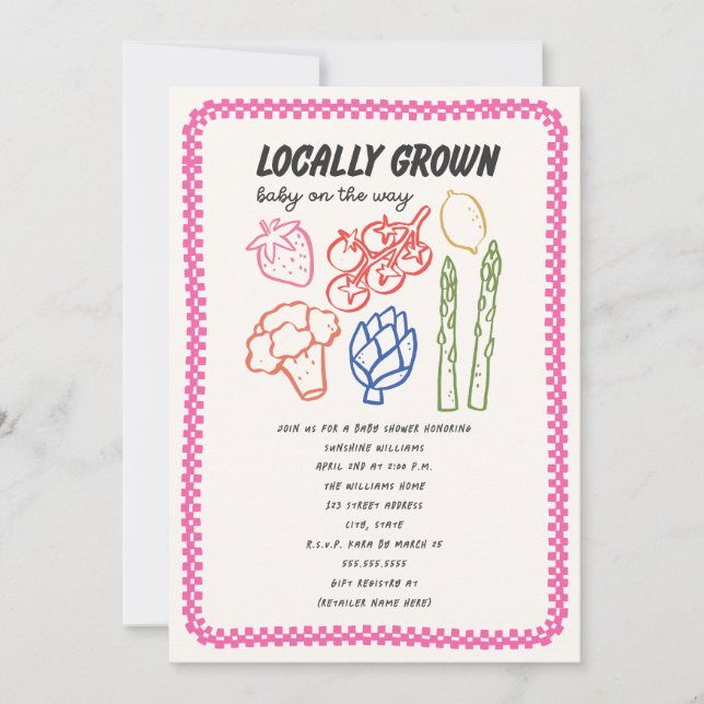Locally Grown Farmer's Market Girl Baby Shower Einladung (Vorderseite)