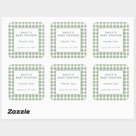 Locally Grown Sage Gingham Baby Shower Thank You Quadratischer Aufkleber