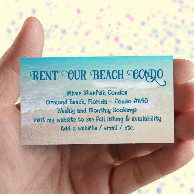 Location de mon condo de plage Publicité photo per (Condo rental card with place for your photo on the back.)