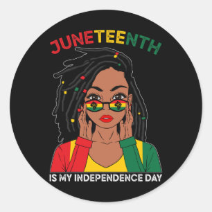 Loc'd Hair Schwarze Frau Juneteenth ist meine Unab Runder Aufkleber