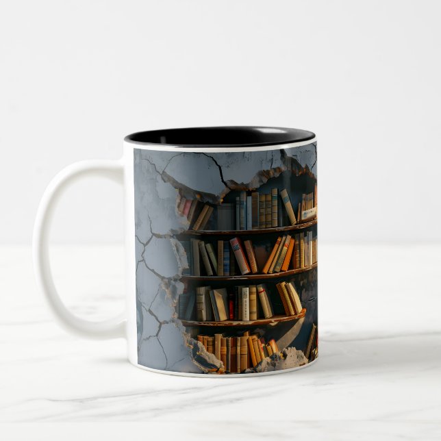 Loch in der virtuellen Bibliothek 3D wie Zweifarbige Tasse (Links)