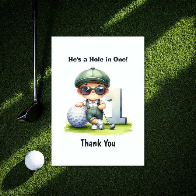 Loch in einem Golf 1. Geburtstag Dankeskarte (Hole in One Golf 1st Birthday Thank You Card)