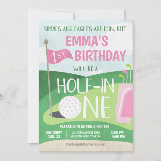 Loch in einem Golf Einladung Girl Erster Geburtsta (Vorderseite)