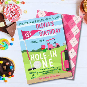 Loch in einem Golf Girl 1. Geburtstag Par-T-Shirt Einladung