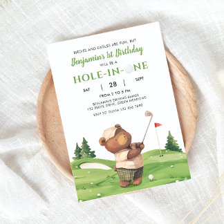 Loch in einem Golf Green Erster Geburtstag Einladu Einladung