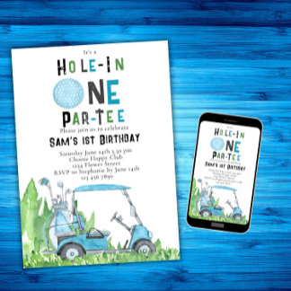 Loch in einem Jungen Golf Erstgeburtstag Par-T Einladung