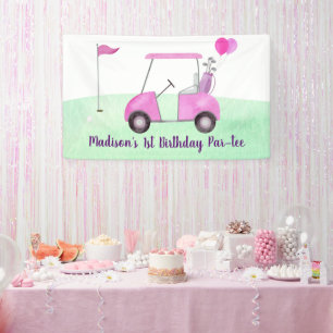Loch in einem rosa Golf Erster Geburtstag Par-T Banner