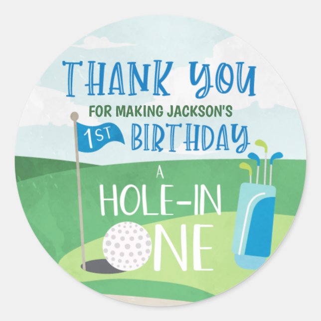 Loch in One Round Labels, Golf Vielen Dank Runder Aufkleber (Vorderseite)