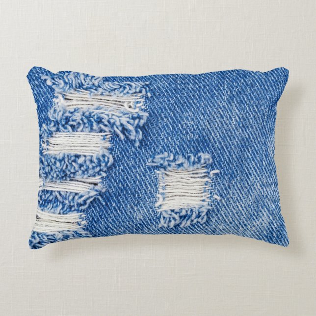 Loch, Jeans aus Denim, rippte Textur Dekokissen (Vorderseite)