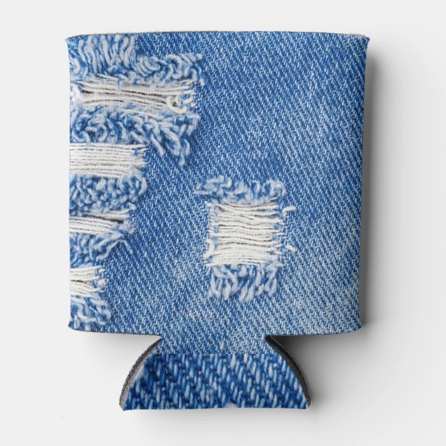 Loch, Jeans aus Denim, rippte Textur Dosenkühler (Vorderseite)