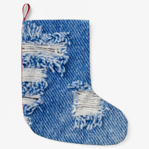 Loch, Jeans aus Denim, rippte Textur Kleiner Weihnachtsstrumpf