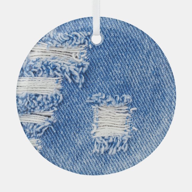 Loch, Jeans aus Denim, rippte Textur Ornament Aus Glas (Vorderseite)