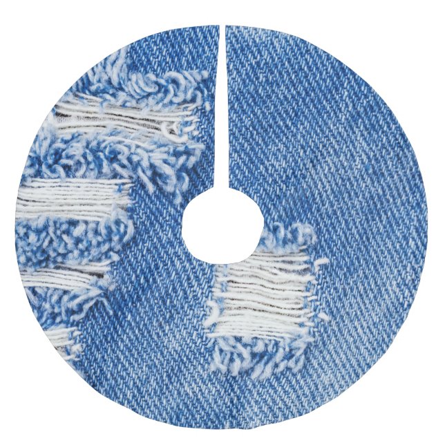 Loch, Jeans aus Denim, rippte Textur Polyester Weihnachtsbaumdecke (Vorderseite)