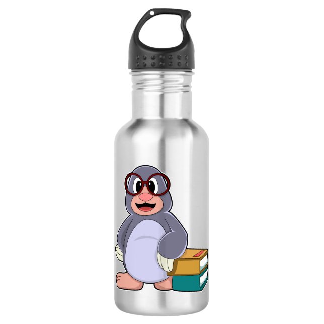 Loch mit Brillen & Büchern Edelstahlflasche (Vorderseite)