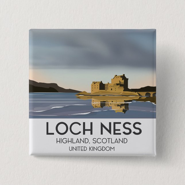 Loch Ness, Highlands, Schottland Reiseplakat Button (Vorderseite)