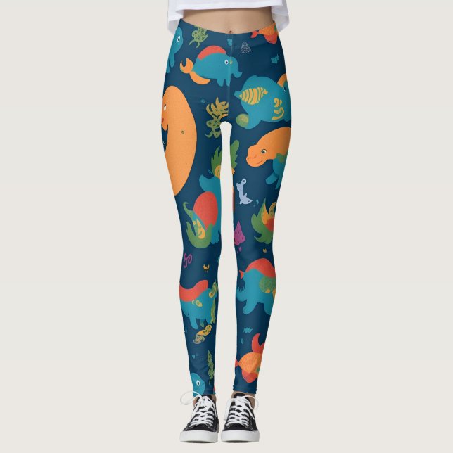 Loch Ness Monster Rainbow Farbiges Muster Leggings (Vorderseite)