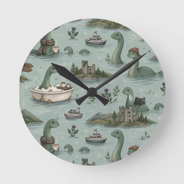 Loch-Ness-Monster Runde Wanduhr (Vorderseite)