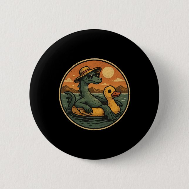 Loch Ness Monster Sommerurlaub Float Retro Grafik Button (Vorderseite)