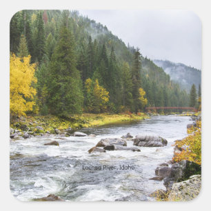 Lochsa River, Idaho, landschaftliches Foto, Quadratischer Aufkleber