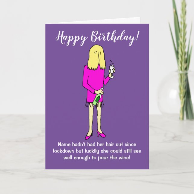 Lockdown Woman Drinking Wine Birthday Karte (Vorderseite)