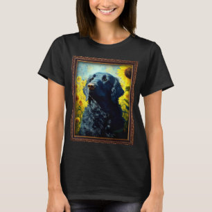 Lockenhauben-Retriever-Malerei Sonnenblumen-Blume  T-Shirt