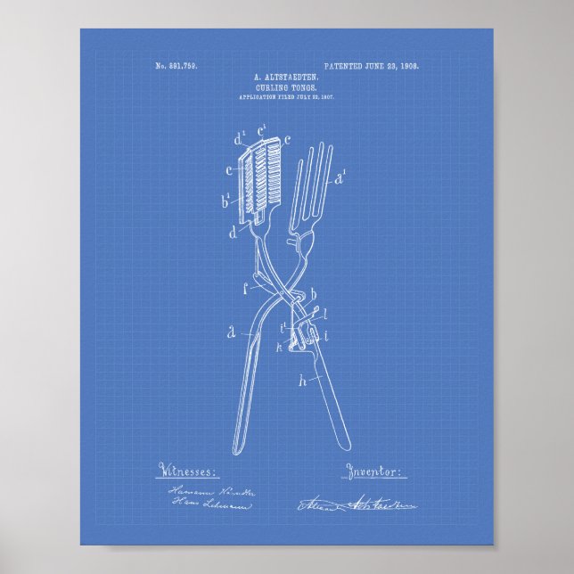 Lockenstab 1908 Patent Kunst Blaupause Poster (Vorne)