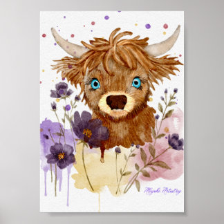 lockere Aquarell-Hochlandkuh-Malerei Poster