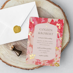 Lockere Aquarell-Rosa-Blumen-Gold Folieneinladung