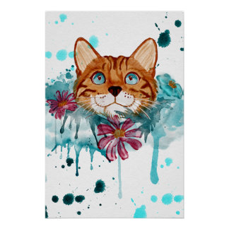 lockere Bengal Katze Wasserfarbenmalerei glänzende Poster