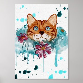 Lockere Wasserfarben-Bengalkatze Poster