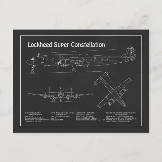 Lockheed L-1049 Super Constellation - Pläne PD Postkarte (Vorderseite)