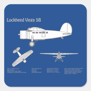 Lockheed Vega 5B - Flugzeugpläne ABD Quadratischer Aufkleber