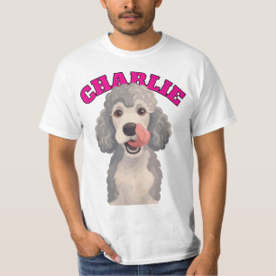 Lockige graue Pudel-Hund leckt Nasen-Illustration T-Shirt