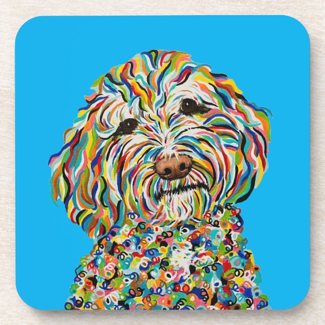 LOCKIGE LABRADOODLE-UNTERSETZER GETRÄNKEUNTERSETZER (Vorderseite)