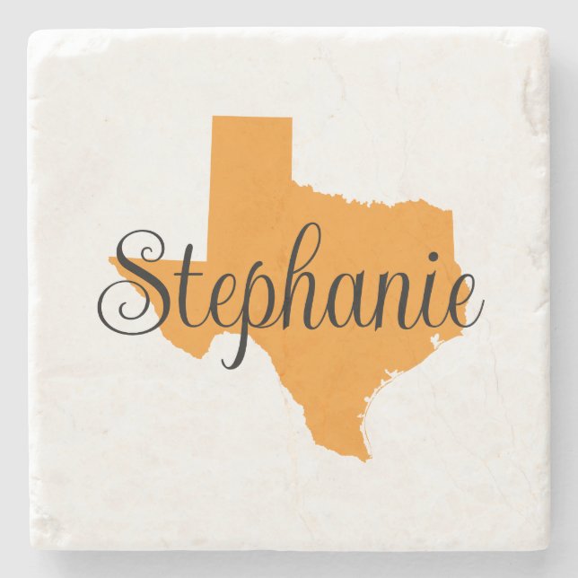 Lockiger Schriftname Orange Texas Steinuntersetzer (Vorderseite)