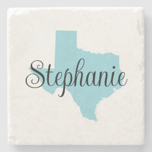 Lockiger Schriftzug Robin Egg Blue Texas Steinuntersetzer