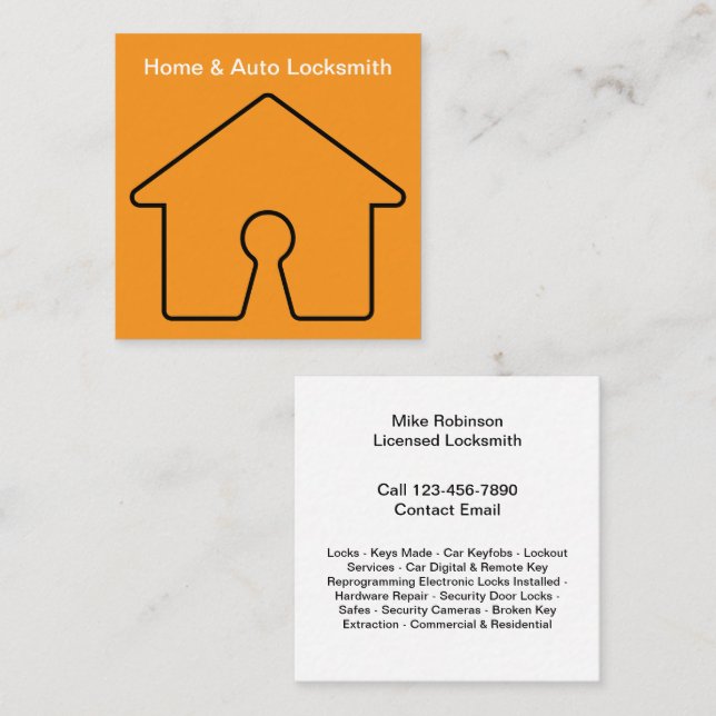 Locksmith Zuhause Services Business Cards Quadratische Visitenkarte (Vorne/Hinten)