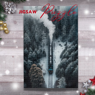 Locomotive à vapeur de neige sur viaduc puzzle nat