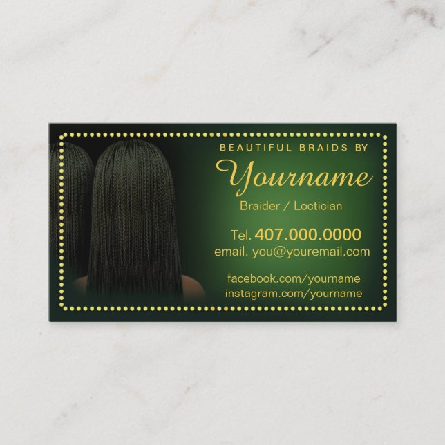 Loctician Hair Braider Salon Braids Visitenkarte (Vorderseite)