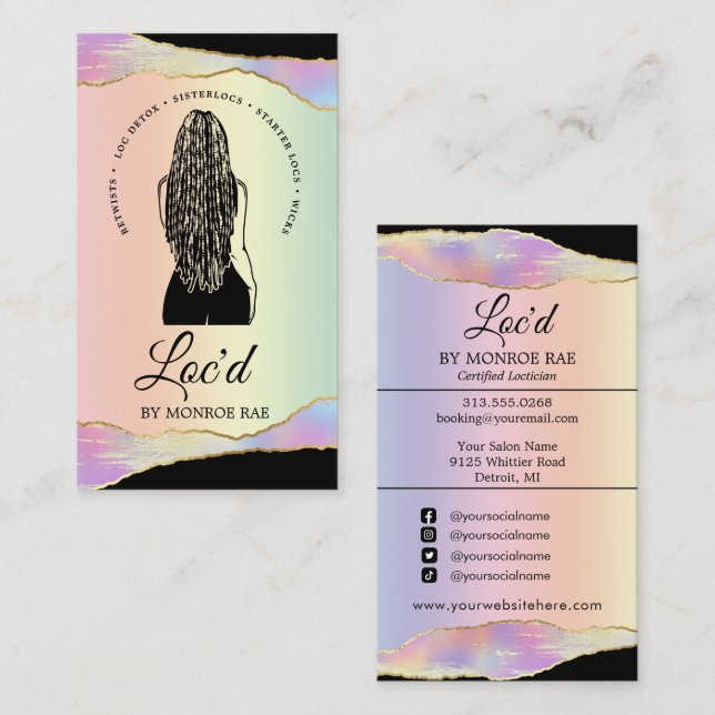 Loctitian & Loc Stylist Beauty Salon Rainbow Holo  Visitenkarte (Vorne/Hinten)