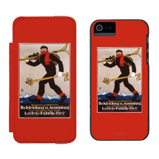 Loden Ski kleidet Skifahren-Anzeige-Plakat Incipio iPhone Geldbeutel-Hülle (Seite an Seite)