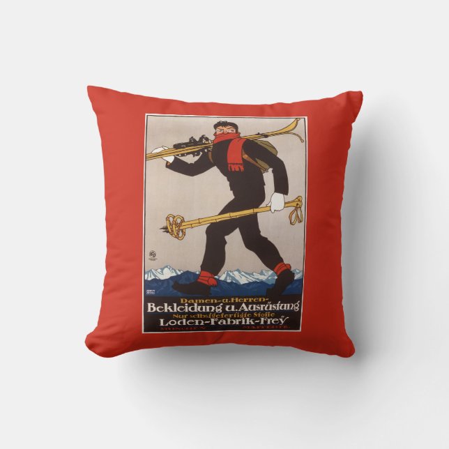 Loden Ski kleidet Skifahren-Anzeige-Plakat Kissen (Vorderseite)