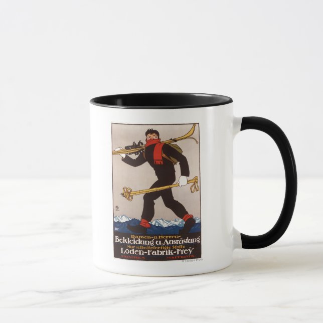 Loden Ski Kleidung Skiwerbung Poster Tasse (Rechts)