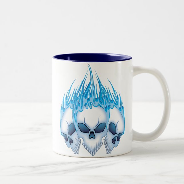 Lodernde blaue Schädel Zweifarbige Tasse (Rechts)