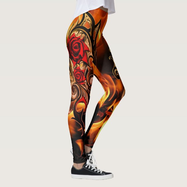 lodernde Drache-Rosen des Goldes Leggings (Rechts)
