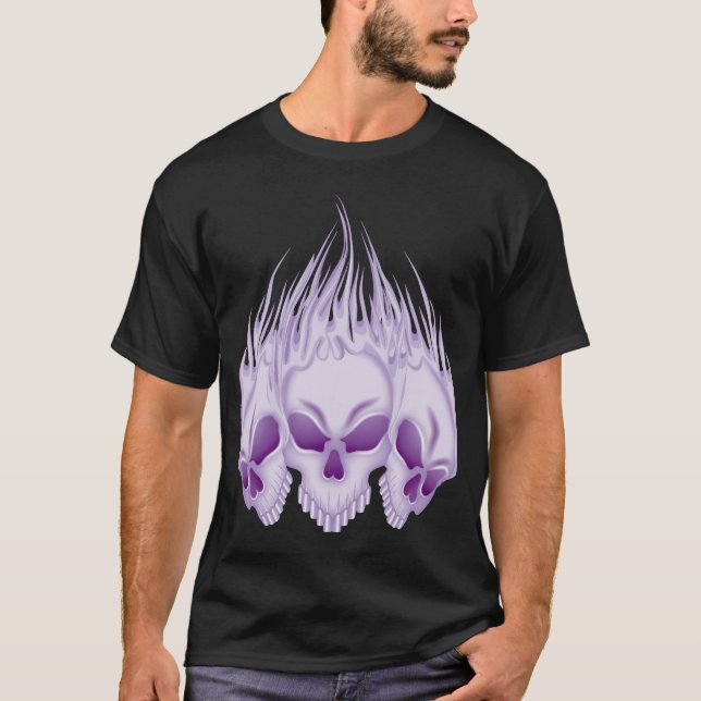 Lodernde lila Schädel T-Shirt (Vorderseite)