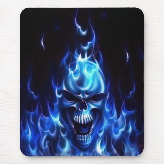 Lodernder blauer Schädel Mousepad (Vorne)